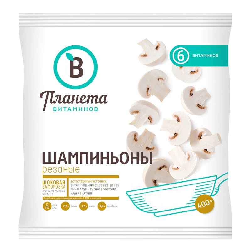 Шампиньоны Планета витаминов резаные 400г