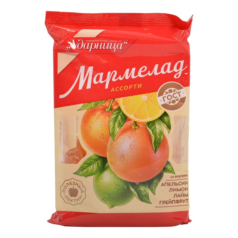 Мармелад Ударница ассорти со вкусами Апельсин, Лимон, Лайм, Грейпфрут 275г
