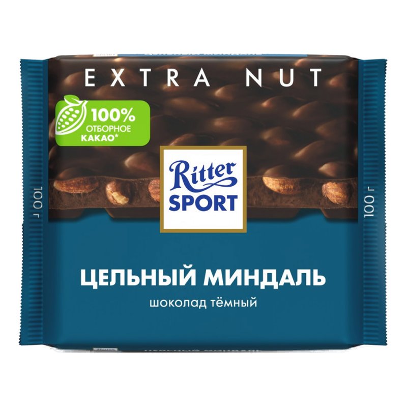 Шоколад Риттер Спорт темный с цельным миндалем 100г