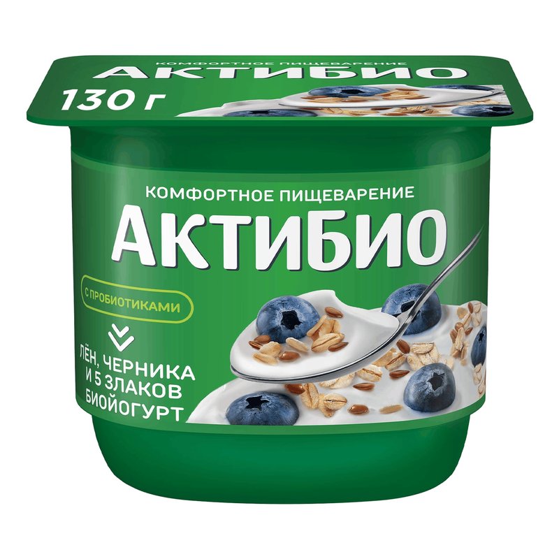 Биойогурт АктиБио черника злаки льняных семян 3% 130г