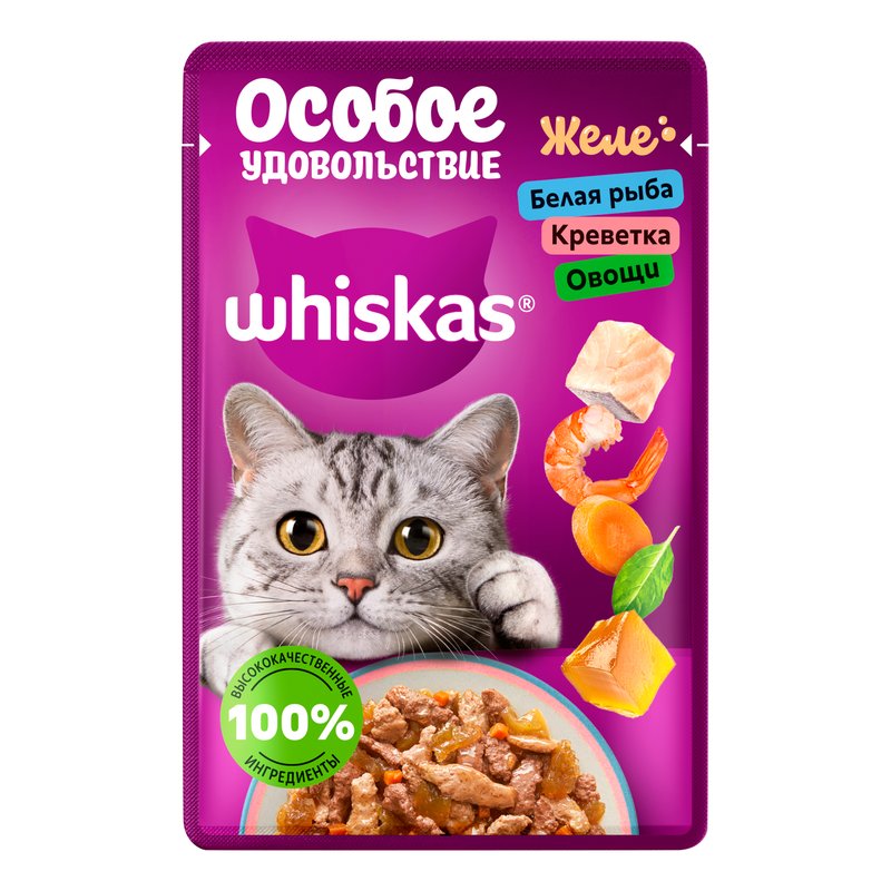 Корм для кошек Вискас желе особое удовольствие белая рыба, креветка, овощи 75г