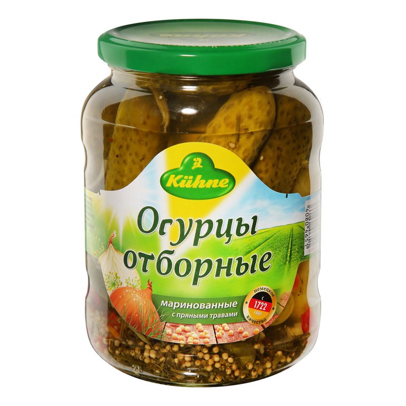 Огурцы Кюхне с пряными травами отборные 670г