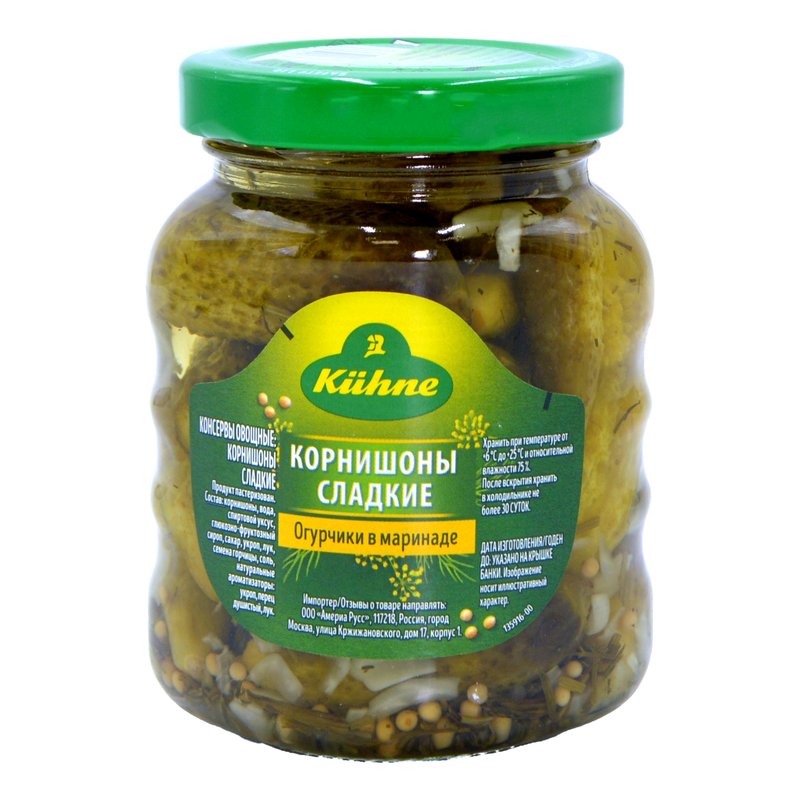 Корнишоны Кюхне сладкие 180г