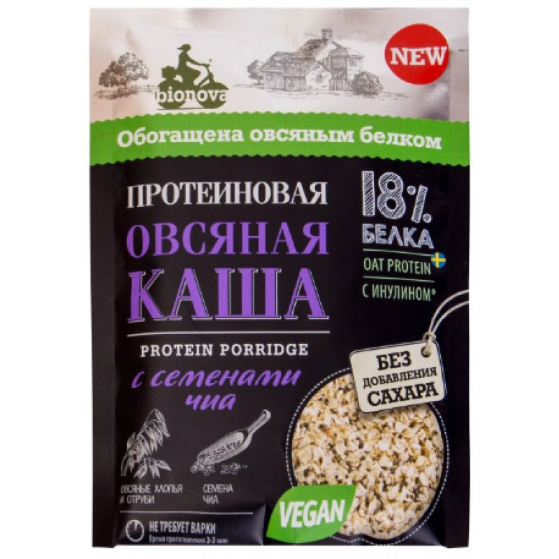 Каша Бионова протеиновая овсяная с семенами чиа 40г