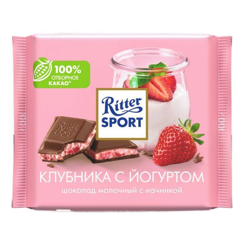 Шоколад Риттер Спорт молочный с клубникой в йогурте 100г