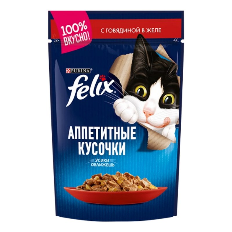Корм для кошек Феликс с говядиной в желе 75г