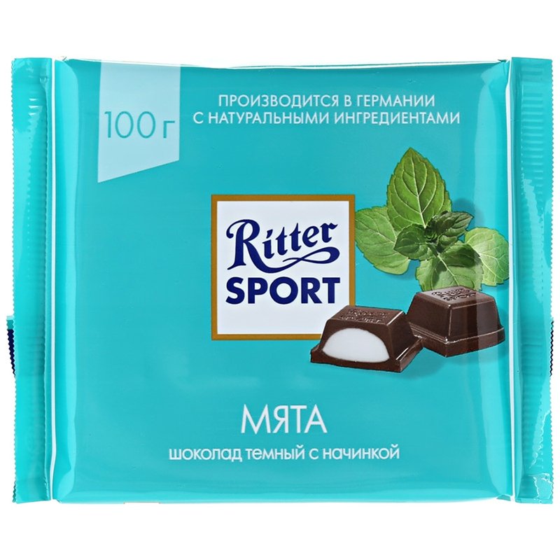 Шоколад Риттер Спорт темный с начинкой мята 100г