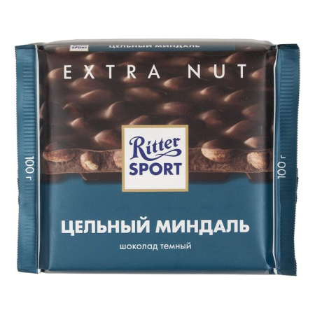 Шоколад Риттер Спорт темный с цельным миндалем 100г