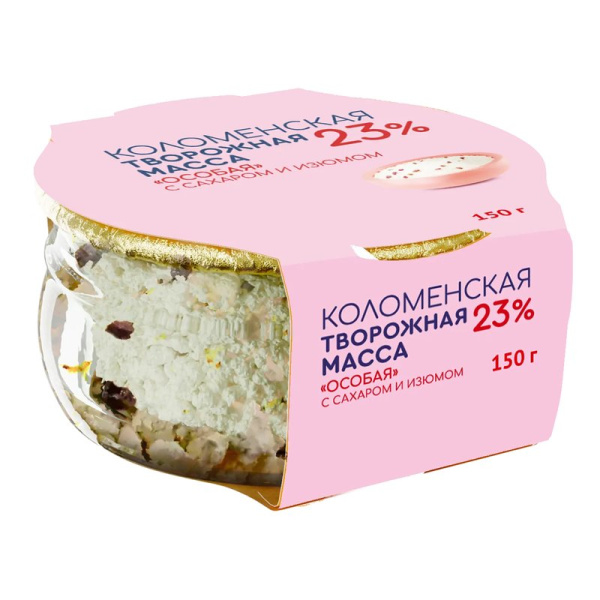 Масса творожная Коломенская особая с сахаром и изюмом 23% 150г