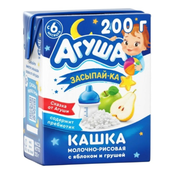 Каша Агуша Засыпай-ка молочно- рисовая с яблоком и грушей 2,5% 200мл