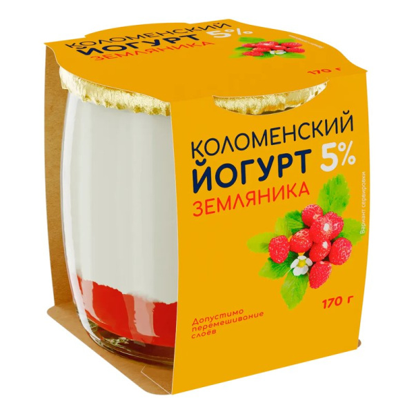 Йогурт Коломенский земляника 5% 170г ст/б