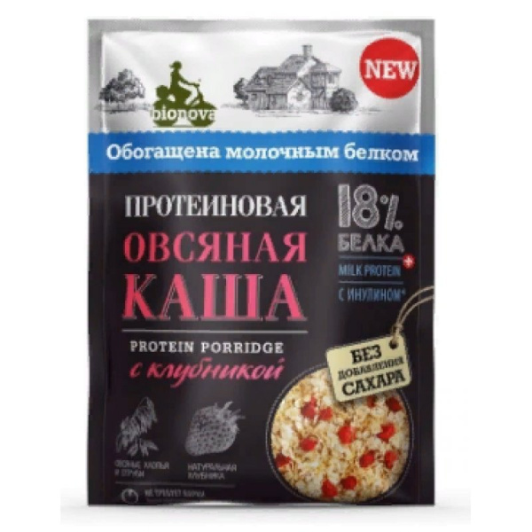 Каша Бионова протеиновая овсяная с клубникой 40г