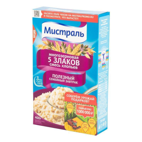 Хлопья Мистраль смесь 5 злаков 400г