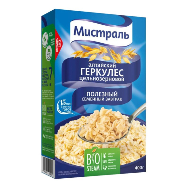 Хлопья Мистраль Геркулес традиционный цельнозерновой 400г