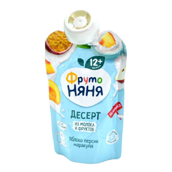 Десерт Фруто-няня яблоко/персик/маракуйя с молоком и сахаром 90г