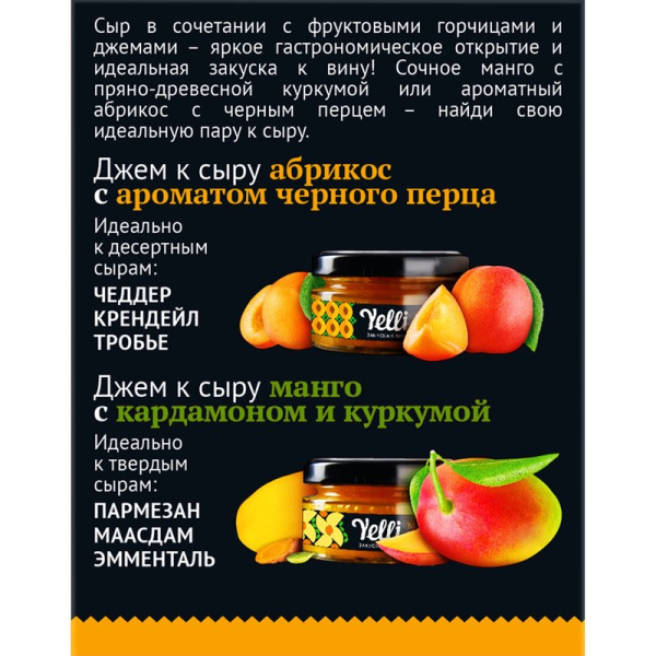 Набор Елли фруктовые горчицы для сыра Абрикос с ароматом черного перца/Манго кардамон/куркума 2*50г