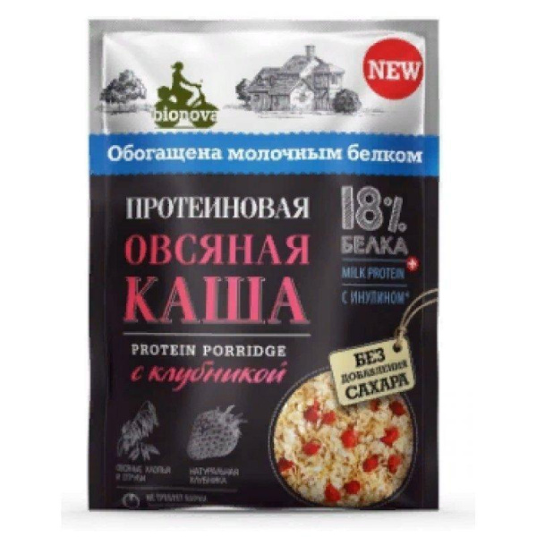 Каша Бионова протеиновая овсяная с клубникой 40г