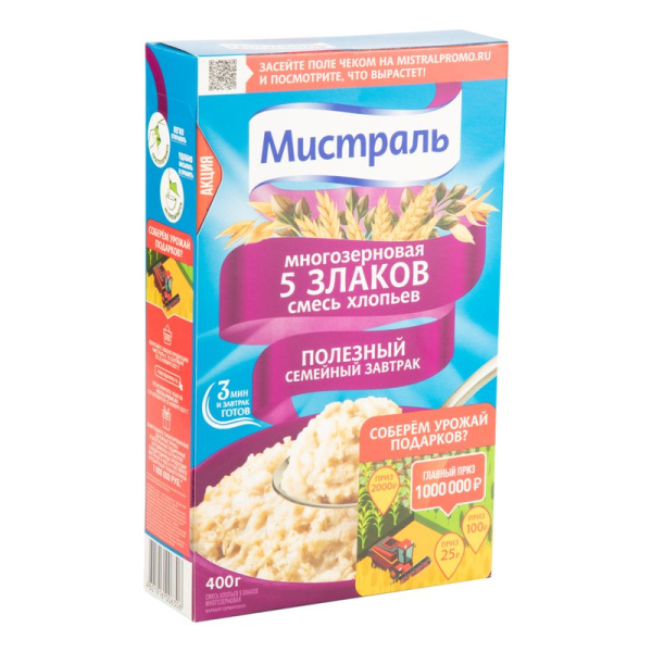 Хлопья Мистраль смесь 5 злаков 400г