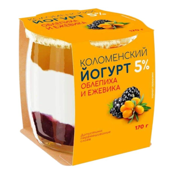 Йогурт Коломенский облепиха-ежевика 5% 170г ст/б