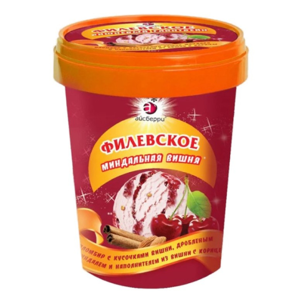 Мороженое Айсберри Филевское Миндальная вишня пломбир 550г