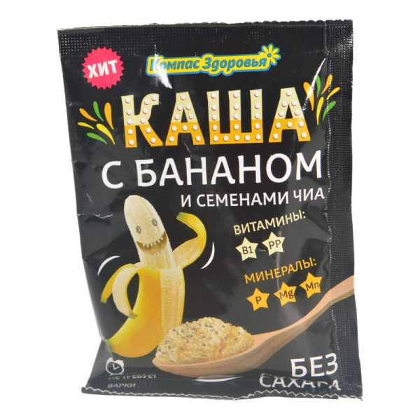 Каша Компас здоровья овсяная с бананом и чиа без сахара 30г