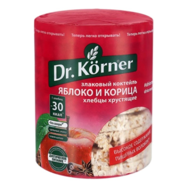 Хлебцы Dr.Korner злаковый коктейль яблочный с корицей 90г
