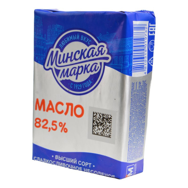 Масло Минская марка сладкосливочное несоленое 82,5% 180г