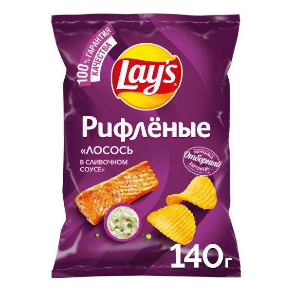 Чипсы Лэйс рифленые Лосось в сливочном соусе 140г