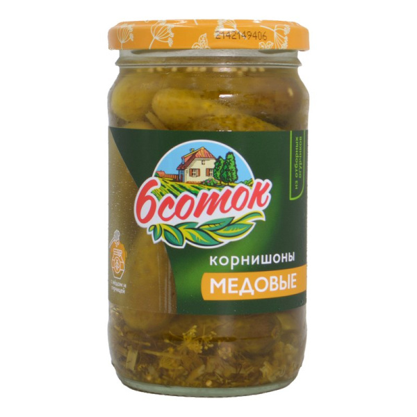 Огурчики 6 Соток корнишоны медовые 350г ст/б