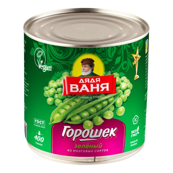 Горошек Дядя Ваня зеленый консервированный 400г ж/б