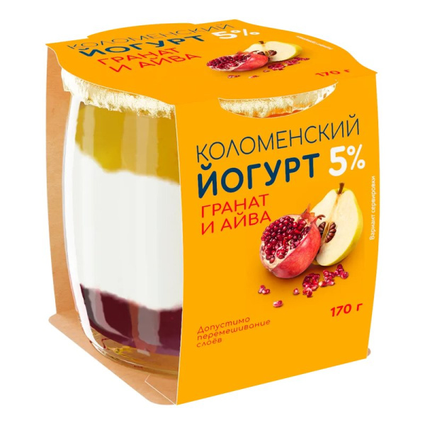 Йогурт Коломенский гранат-айва 5% 170г ст/б