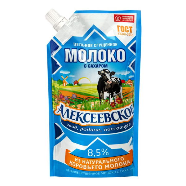 Молоко цельное Алексеевское сгущенное 270г сашет