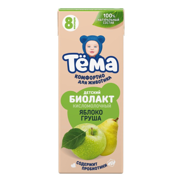 Биолакт Тема кисломолочный яблоко груша 3,0% 206мл
