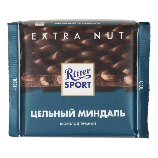 Шоколад Риттер Спорт темный с цельным миндалем 100г