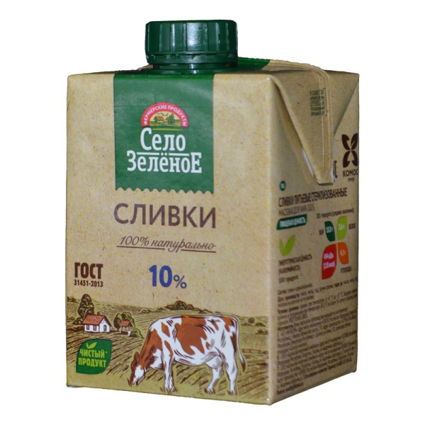 Сливки Село Зеленое питьевые 10% 0,5л