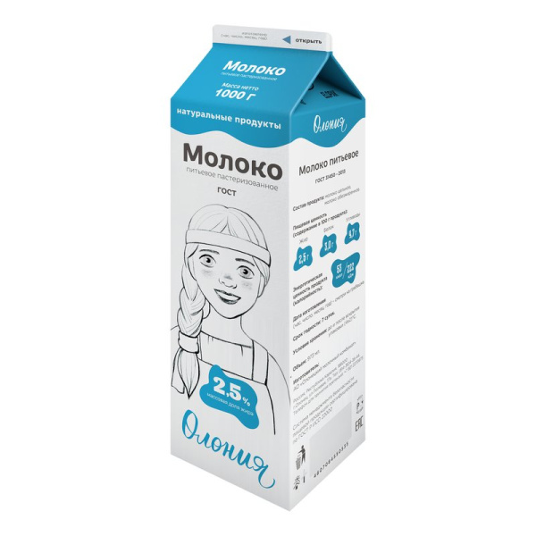 Молоко Олонецкий мк пастеризованное жир.2,5% т/р 1,0кг т/п