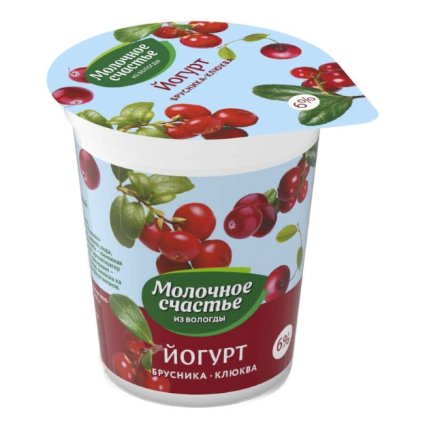 Йогурт Молочное счастье брусника-клюква 6,0% 200г п/стакан