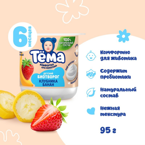 Биотворог Тема клубника-банан 4% 95г