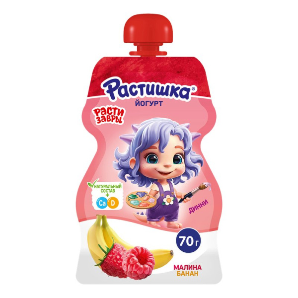 Йогурт Растишка малина-банан 2,6% 70г дой-пак