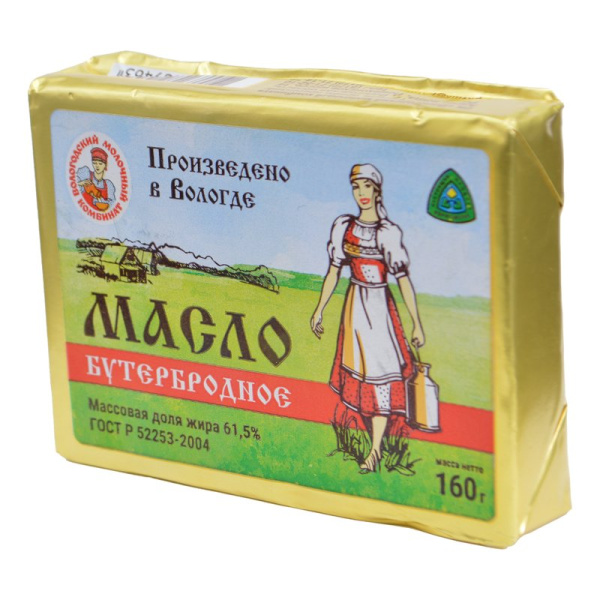 Масло Вологодский МК Бутербродное сливочное 61,5% 160г