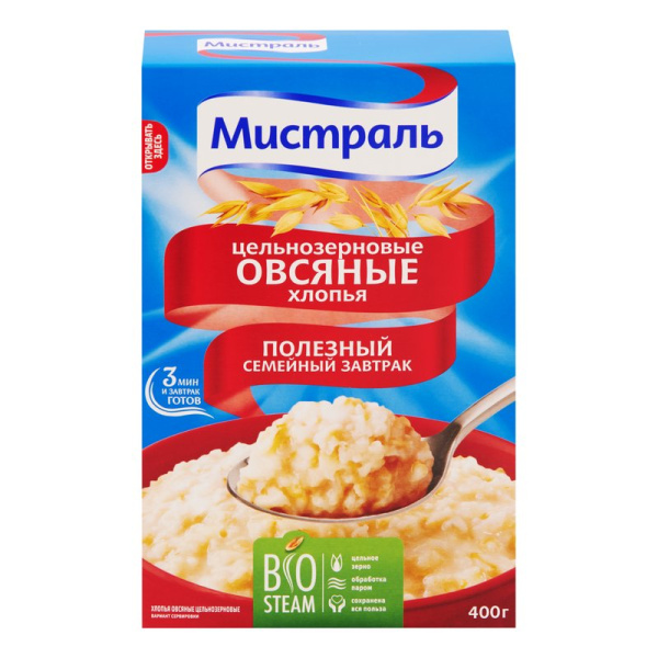 Хлопья Мистраль овсяные 400г