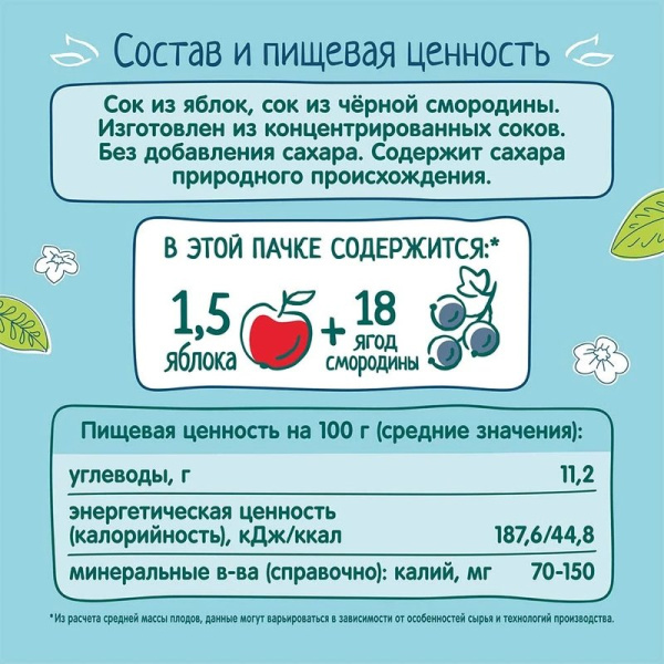 Сок Фруто-няня Малышам яблоко+черная смородина 0,2л