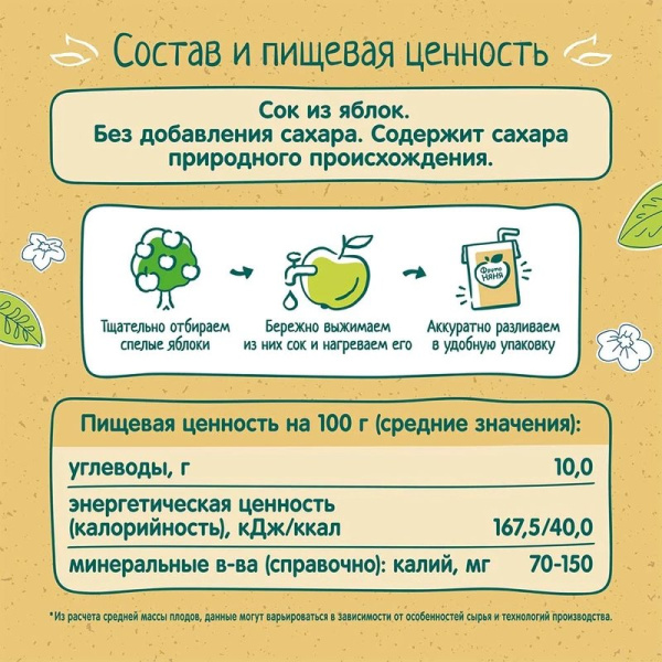 Сок Фруто-няня яблочный прямой отжим 0,2л