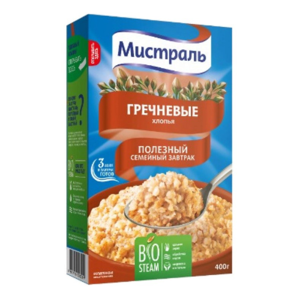 Хлопья Мистраль гречневые 400г